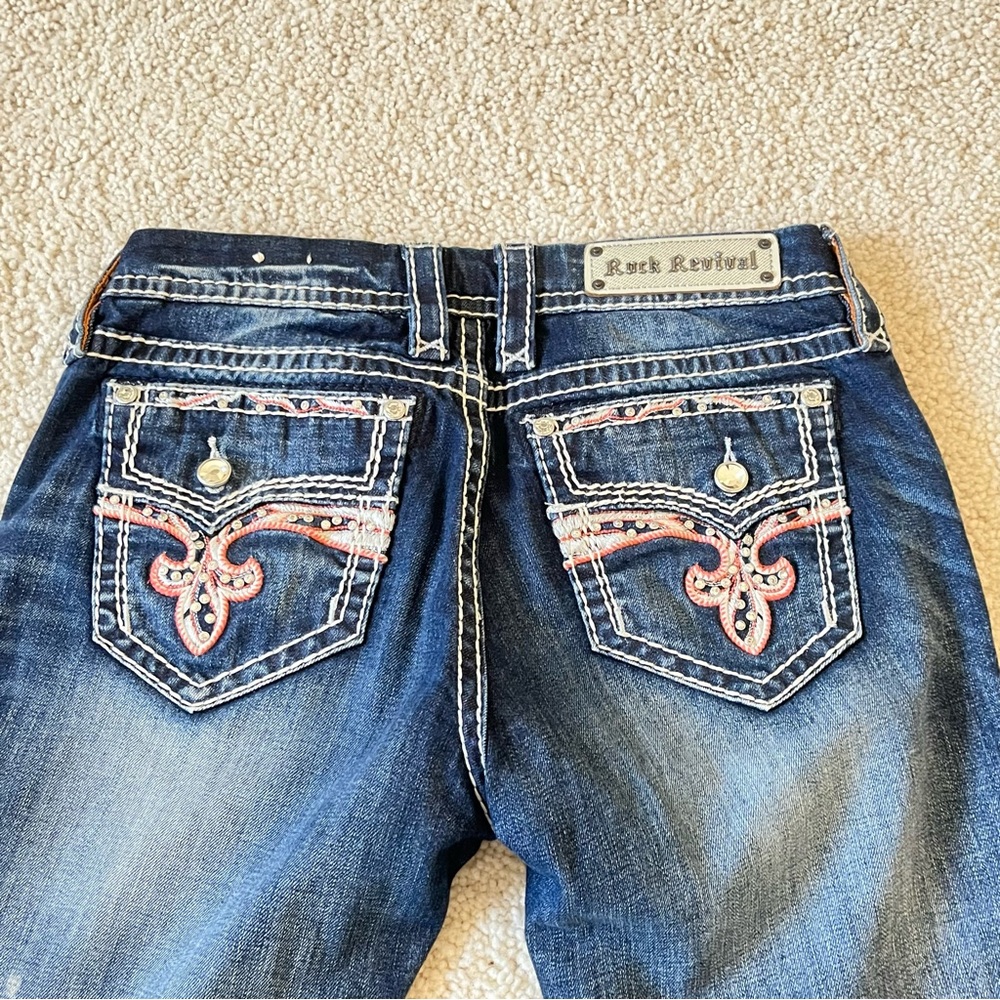 Rock Revival Embroidered Dark Blue Women's Skinny Jeans Sz 29 Cowgirl Chic Rare‎